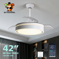 Ventilateur de plafond rétractable décoratif moderne de 42 pouces avec lumière LED, moteur DC, éclairage intérieur économe en énergie pour chambre à coucher et salle à manger
