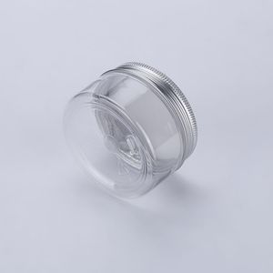 Transparent Pet <b>Plastic</b> Bottle 100Ml Wide Mouth Screw Cap Cosmetic <b>Packaging</b> Cylinder Shape Silver Aluminum Lid - Product Image 2