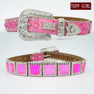 Ceintures Western Cowgirl Rose Vif avec Strass et Conchos Ornés de Pierres Brillantes – 110 cm - Product Image 3