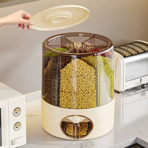 Küchen-Organisationsbox aus Kunststoff mit 6 Fächern für Trockenfutter, 360° °   Rotierende Reisbehälter Getreide-Spender - Product Image 2