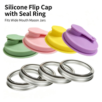 Couvercles à rabat en silicone multicolores pour bocaux Mason avec anneaux métalliques, sans BPA, hermétiques, avec bec verseur pour boissons froides et jus
