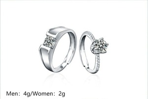 <span class=keywords><strong>Anelli</strong></span> Regolabili per Coppie in Argento Sterling 925 All'Ingrosso, Gioielli di Alta Qualità con Moissanite Taglio Rotondo VVS <span class=keywords><strong>D</strong></span> Gra 0.5ct 1ct per Innamorati - Product Image 6