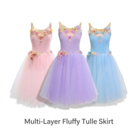 Gaun Tutu Romantis Profesional Peri untuk Anak Perempuan, Rok Tulle Lembut Bermotif Bunga Buatan Tangan untuk Balerina, Desain Lavender Nutcracker Fitdance