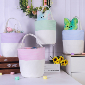 Panier de Pâques <span class=keywords><strong>en</strong></span> tissu à carreaux pour la chasse aux œufs, lapin, enfants, rayures, paniers de Pâques simples, panier pour bébé - Product Image 1