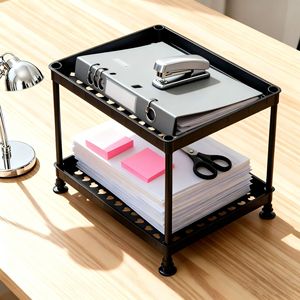 Office Organizer <b>Desktop</b> File Rack 2 Tier Black Storage <b>Shelf</b> For Stationery Books And Miscellaneous Items - Product Image 2