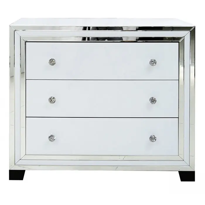 SWT White glass mirrored 3 drawer elegent venetian chest of drawer mirror cabinet for bedroom