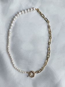 Cadena de Perlas Barrocas de Agua Dulce, Personalizada, Moderna, Geométrica, Bajo MOQ, Elegante, de Piedra Natural, Chapada en Oro de 18K, con Cuentas de Acero Inoxidable - Product Image 4
