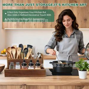 Wooden <b>kitchen</b> tableware storage box with handle, countertop condiment rack, spatula and spoon storage box - Product Image 2