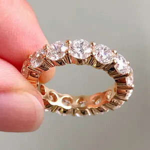 10K 14K 18K Gold Yellow Round Cut Lab Grwon Diamond 4.5mm DEF Full Eternity Ring Matching Wedding Band
