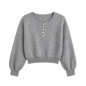 Suéter Henley Elegante de Lana Merino para Mujer, Diseño Personalizado ODM, Suéter Corto de Punto - Product Image 3