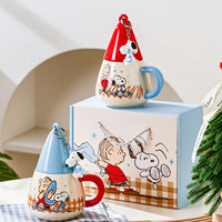 Nouveautés : Tasse en céramique Snoopy avec couvercle en forme de chapeau et breloque Snoopy 37PML – Tasse à café de dessin animé pour le bureau et la maison, idéale comme cadeau