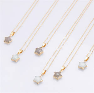 Collar con colgante de borde dorado de estrella de cinco puntas de piedra natural chapada en oro de acero inoxidable Reiki - Product Image 4