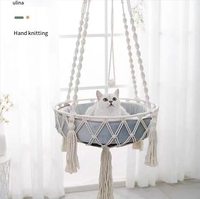 Nouvelle arrivée : hamac en macramé en corde de coton pour chats, lit pour animaux de compagnie écologique avec motif uni, niche pour chat, été