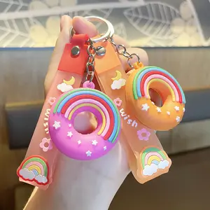 Promotion popular hot sale 3D cartoon doughnut keychain with embossed customized logo for promotional gifts for baking store