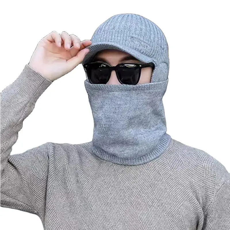 Bonnet d'hiver avec visière et oreillettes pour hommes Ensemble écharpe chapeau polaire extérieur