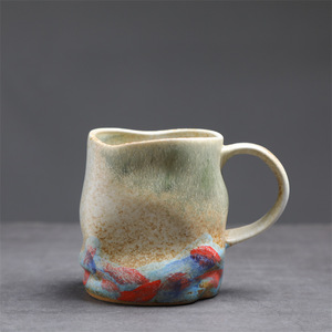 Tazza da tè in ceramica con forno creativo da 380ml ad alto valore di colore irregolare di forma irregolare ''tazza da acqua del vento silenziosa'' transfrontaliera - Product Image 4