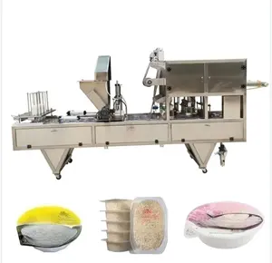 Automatic Multi Functional Ready To Serve White Rice Prepackaged Rice Meals Tray Sealing Machine For Plastic Containers