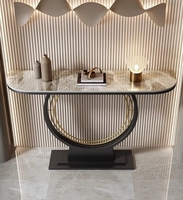 Table de console murale semi-circulaire de luxe en pierre pour hall d'entrée, style chinois minimaliste, nouvelle collection