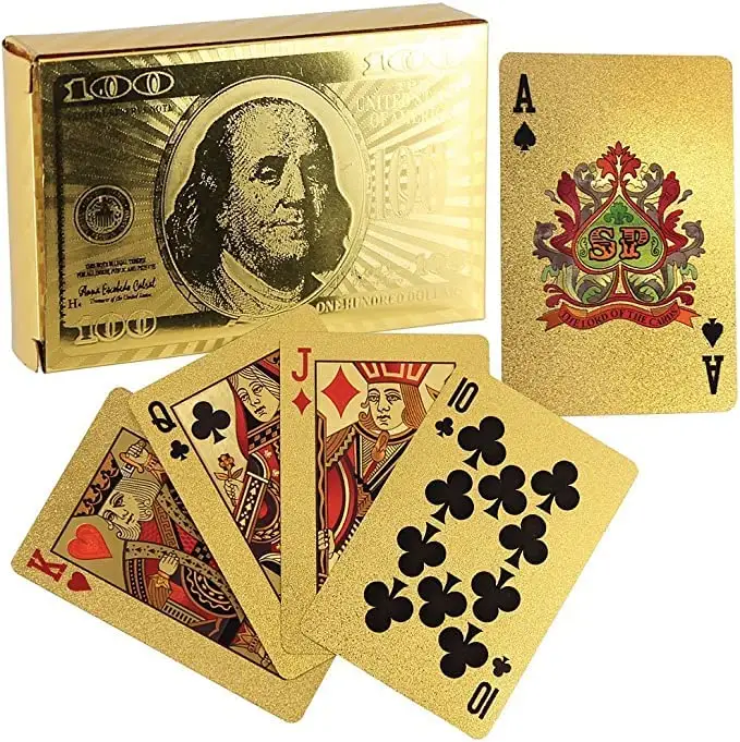 플라스틱 포커 전체 가족 놀이 카드 황금 달러 패턴 플라스틱 2023 새로운 클래식 3 세트 사용자 정의 로고 허용 일반 LKK