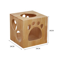 Lit pour chat en bois massif en forme de cube, amovible et lavable, lit pour animaux de compagnie pratique et créatif, nouveau, pour la sieste, sans assemblage