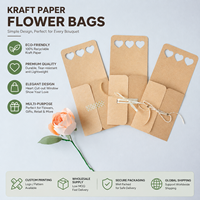 Sac en papier pour bouquet de conception conique haut de gamme, grande fenêtre transparente, poignée en cordon souple, parfait pour la présentation en magasin de fleuristes