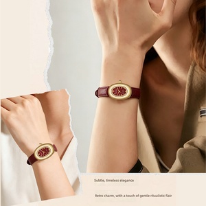Nuovo <span class=keywords><strong>Orologio</strong></span> da <span class=keywords><strong>Donna</strong></span> Ovale 2026, Elegante con <span class=keywords><strong>Cinturino</strong></span> in <span class=keywords><strong>Pelle</strong></span> Rosso Vino, Movimento al Quarzo - Product Image 4