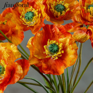 Fiori Artificiali in Seta Resistenti, Stelo Singolo, Papaveri Arancioni, per Decorazioni Casa, Centrotavola Matrimonio, Vendita all'Ingrosso - Product Image 5