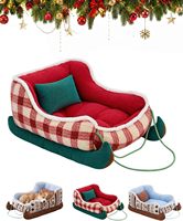 Canapé-lit pour animaux de compagnie de Noël pour petits chiens et chats, confortable, à carreaux, avec coussin amovible, antidérapant, pour l'intérieur, lit d'hiver pour animaux de compagnie