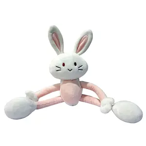 Simpatico coniglietto di peluche morbido colorato doudou attività del bambino tirando mani lunghe e gambe coccole coniglio sonaglio giocattolo