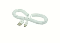 Câble de données USB-C à ressort avec connecteurs USB-A/USB-C pour P9, 4C, Mi 5 Pro, Mi 6 - Câble de charge de données pour voiture blanc de 3 mètres