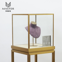 Vitrina de Exhibición de Joyería MASTER con Marco de Acero Inoxidable Dorado, Cubo de 45*45*141cm, Vitrina de Vidrio Templado para Joyería