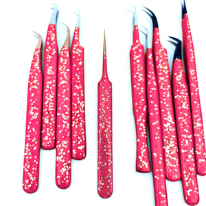 Multi Tips Precision Volume Lash Tweezers Multi Angle Fiber Tip Assorted Design Custom Eyelash Tool Steel Plastic <b>Silver</b> Finish - Product Image 1