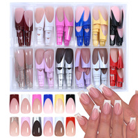 288 Uds./caja, Puntas de Uñas Postizas de Gel de Cobertura Completa, 12 Colores, Uñas Postizas de ABS para Dedos de Manos y Pies, Uñas Francesas a Presión