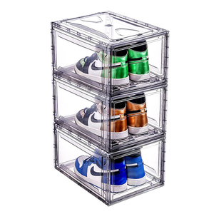 Großhandel Schuh Organizer Aufbewahrung sbox Magnetic Drop Front Faltbare Acryl Schuhkarton Transparente stapelbare Kunststoff Schuhkartons