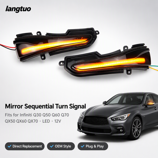 Dynamic Sequential LED Side Mirror Turn Signal Light, Amber Blinker Indicator Lamp for Infiniti Q30 Q50 Q60 Q70 QX50 QX60 QX70