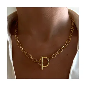 Trendy Tarnish Free Jewelry 18K Gold Plated Chunky Link Chain Toggle Necklace Stainless Steel Necklace Jewelry Wholesale