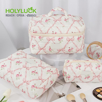 Pochette esthétique matelassée en toile de coton à motif nœud papillon, sac à cosmétiques imprimé, sacs de maquillage de voyage
