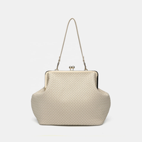 Sac à main rétro en cuir PU tressé pour femme avec fermoir Kiss Lock, sac bandoulière détachable, idéal pour les soirées et les dîners
