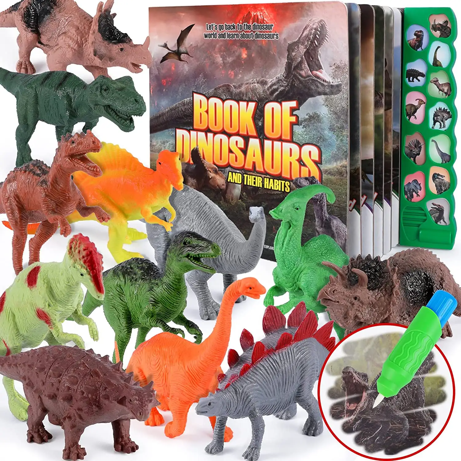 Dinosaur Toys for Kids 3-5 Interactive Dinosaur Sound Book with Exclusive Magic Water Painting 12 Realistic Dinosaur Figures