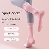 Chaussettes de sport et de yoga sans couture en coton rayé mi-mollet pour femme, collection printemps/été, avec semelle en tissu éponge absorbant la transpiration, idéales pour la course à pied (paire)