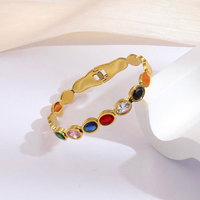 À la mode Ins coloré bijoux de mode en acier inoxydable plaqué or 18 carats carré Zircon pierre classique manchette Bracelet Bracelet pour les femmes
