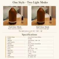 Diffuseur d'arômes 100% bois d'acacia véritable 200ml, grain naturel, 10-50m², 40dB, ultrasonique, pour hôtels, durable, OEM, MOQ 2 pièces