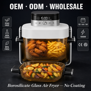 Friteuse à air en verre 7QT 6.6L 1800W, fabricant OEM ODM, bol en verre trempé sans PFAS, PTFE, BPA, non toxique, fournisseur B2B en gros - Product Image 1