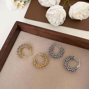 Hot Selling 14K <b>Real</b> Gold C-Shaped Metal Bead Ear Buckle Versatile & Exquisite Copper Plated Trendy Online Style - Product Image 3