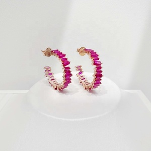 Boucles d'oreilles personnalisées en argent 925 plaqué or pour femme, avec zircon rose rouge, style mode, pour soirée, grosses pierres colorées, strass CC - Product Image 4