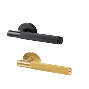 Luxury 304 Stainless Steel Knurled Black/Gold Round Bar Door Lock Hardware Interior Door Lever Pull Handle For Passage and Priva