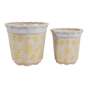 Eleganti Vasi Rotondi in Gres con Bordo Ondulato, Contenitori Decorativi in Ceramica per Piante da Interno ed Esterno - Product Image 1