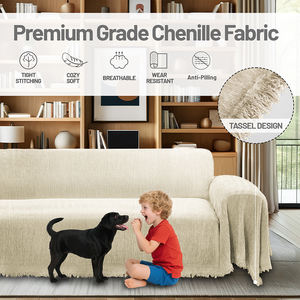 Housse de canapé en chenille beige en forme de L, élastique, extensible, imperméable, antistatique, antidérapante, lavable en machine, moderne, facile à nettoyer - Product Image 3