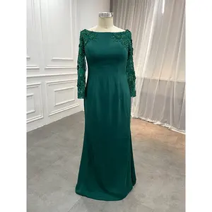 Supplier Long Sleeve Crystals Crepe Evening Dresses Emrald Green 2022 Plus Size High Quality Custom Evening Dress African