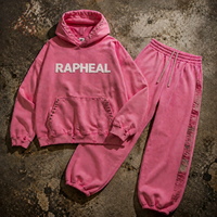 Ensemble survêtement homme personnalisé avec logo, style streetwear délavé, vintage, oversize, mode cool, sweat à capuche uni ample et pantalon de survêtement baggy